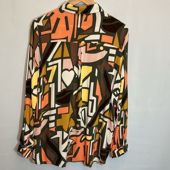 Big Dart Womens Button Down Shirt Long Sleeve Retro Abstract Color Block Funky M - Picture 13 of 14